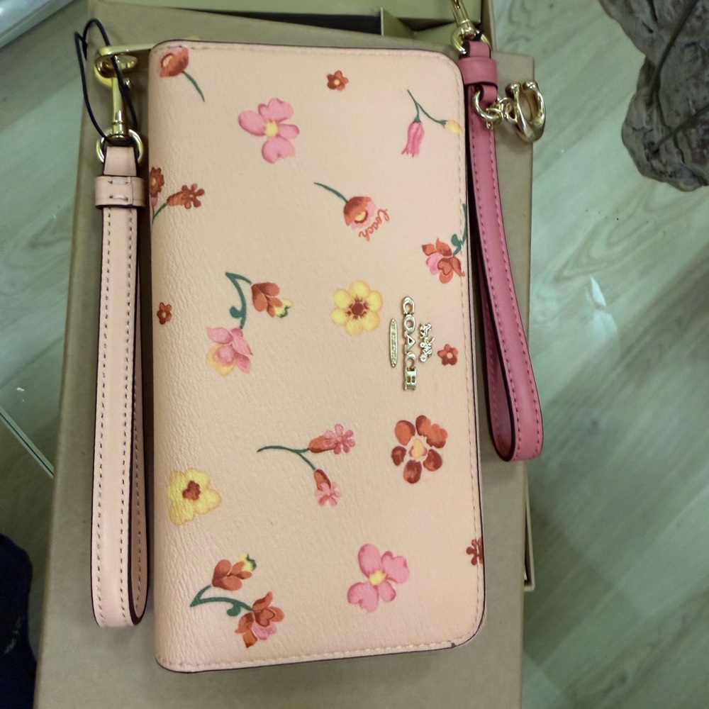 Coach Peach Floral Wristlet